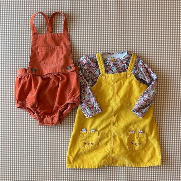 Carter’s Pinafore dress mouse pocket floral flowers + Orange romper.18 month - Picture 10 of 15